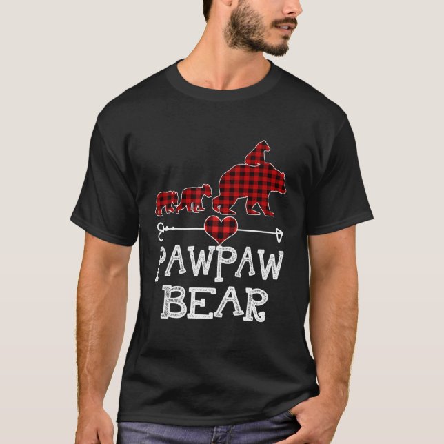 Pawpaw Bear Christmas Pajama Red Plaid Buffalo Fam T-Shirt (Front)