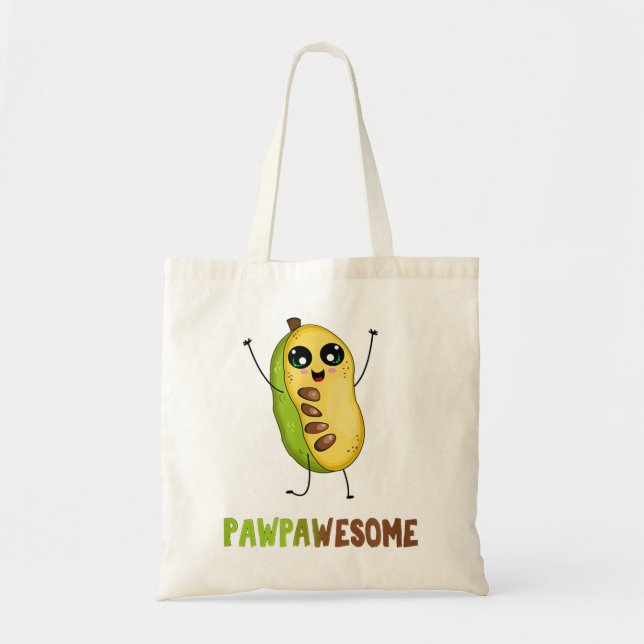 Pawpaw Fruit with Cute Cartoon Paw Paw Awesome Pun Tote Bag (Front)