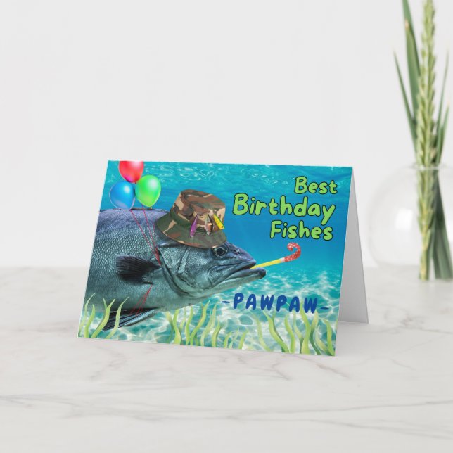 Pawpaw Grandpa Birthday Fish Ready to Party Card (Front)