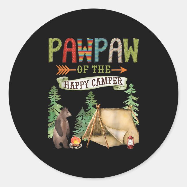 Pawpaw Of The Happy Camper First Birthday Camng  Classic Round Sticker (Front)