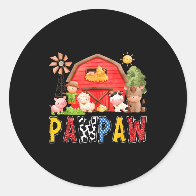 Pawpaw Red Farm Cow Birthday Boy Matching Family P Classic Round Sticker (Front)