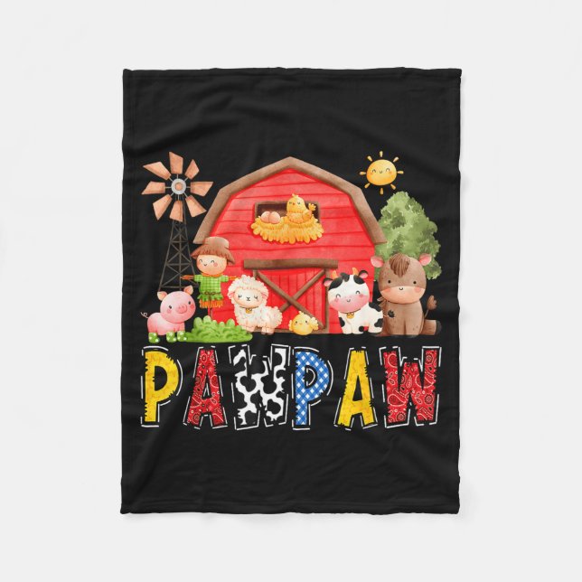 Pawpaw Red Farm Cow Birthday Boy Matching Family P Fleece Blanket (Front)