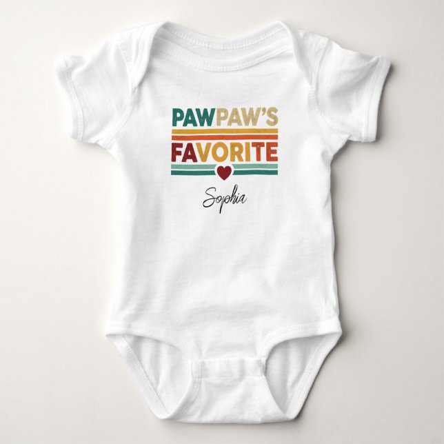 Pawpaw's Favorite Retro Simple Modern Script Name Baby Bodysuit (Front)