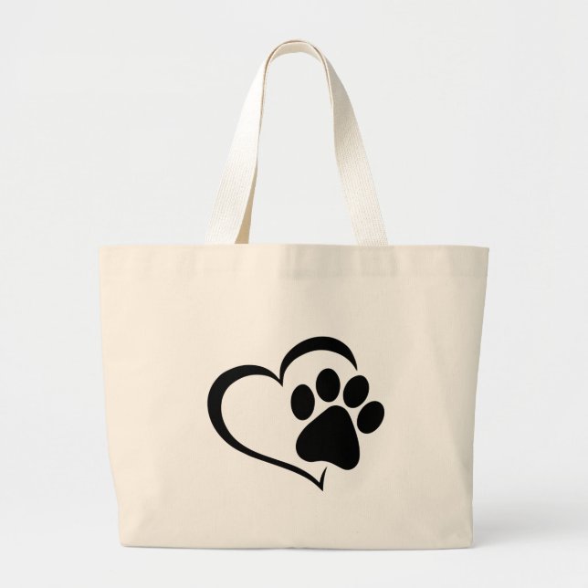 PawPrint and Heart Design Large Tote Bag (Front)