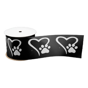 PawPrint and Heart Ribbon Satin Ribbon