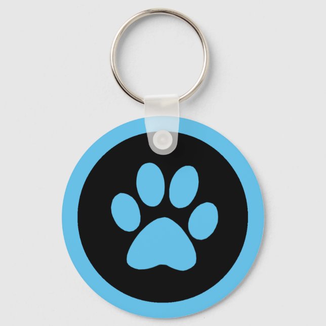 Pawprint Button Keychain in Blue and Black (Front)
