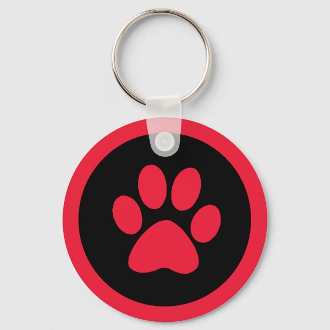 Pawprint Button Keychain in Red and Black (Front)