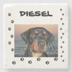 Pawprint Companion Photo Name Design Stone Coaster