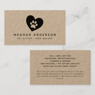 Pawprint Dog Walker Pet Sitter Kraft Business Card