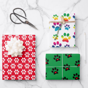 Pawprint Dog Xmas Wrapping Paper Sheet