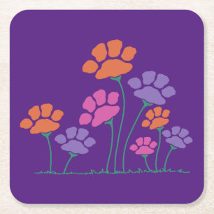 Pawprint Flower Garden Square Paper Coaster