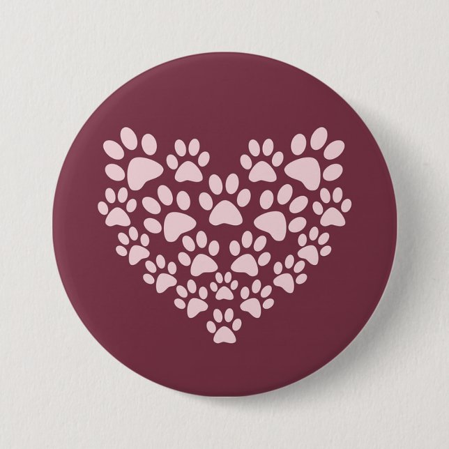 Pawprint Heart 7.5 Cm Round Badge (Front)