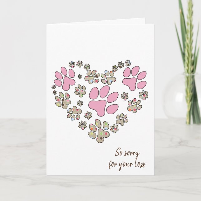 Pawprint Heart for Pet Loss  Card (Front)