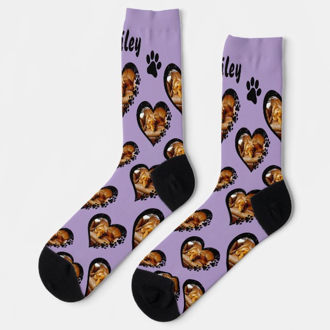 Pawprint Heart Pet Photo  Socks (Left)