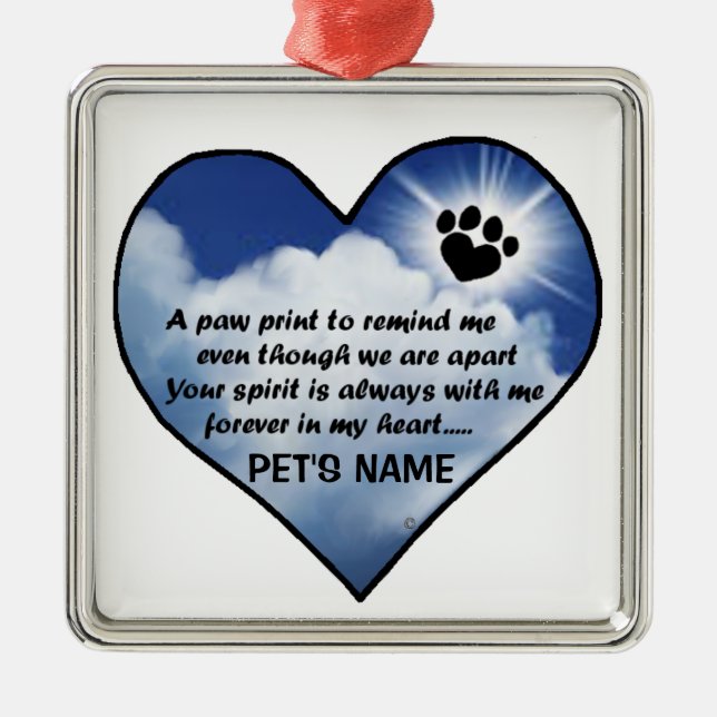 Pawprint Memorial Poem Metal Tree Decoration (Front)