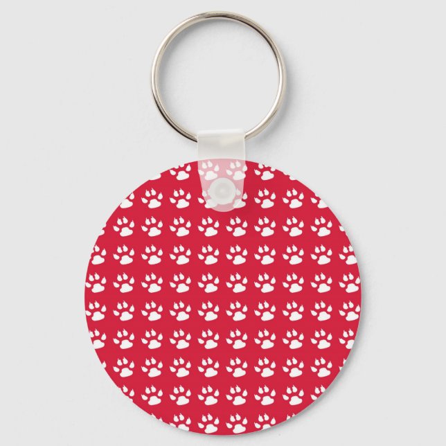 Pawprint Pattern (red & white) Key Ring (Front)
