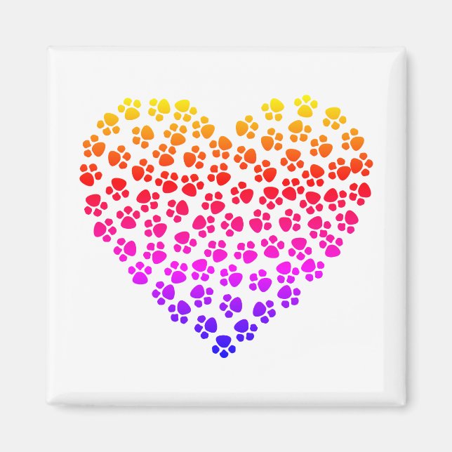 Pawprint Rainbow Heart Magnet (Front)
