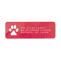 Pawprint Red Watercolor Return Address Label