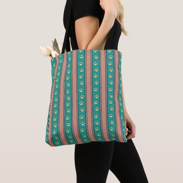 Pawprint Stripes Tote Bag (Close Up)