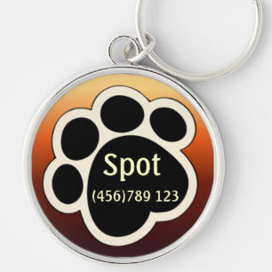 Pawprint Tan & Red Dog ID Tag Key Ring