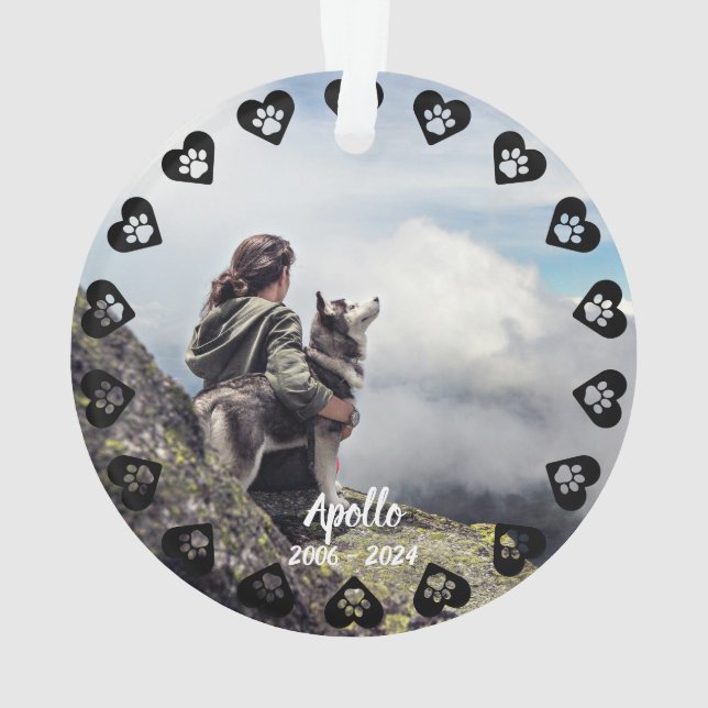 Pawprints of Love Customisable Photo Pet Memorial Ornament (Back)
