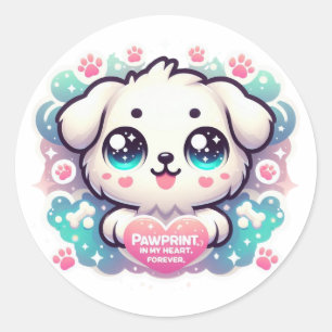Pawprints on My Heart, Forever Kawaii Puppy Classic Round Sticker