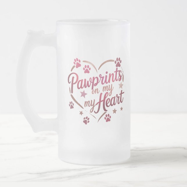 Pawprints on My Heart – Rose Pink Frosted Mug 16oz (Left)