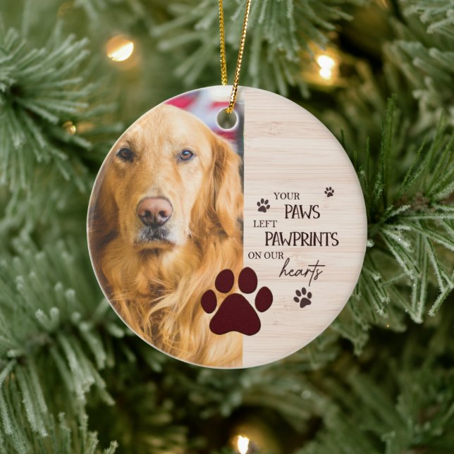 Pawprints on Our Hearts Personalised Dog Memorial Ceramic Tree Decoration (Tree)
