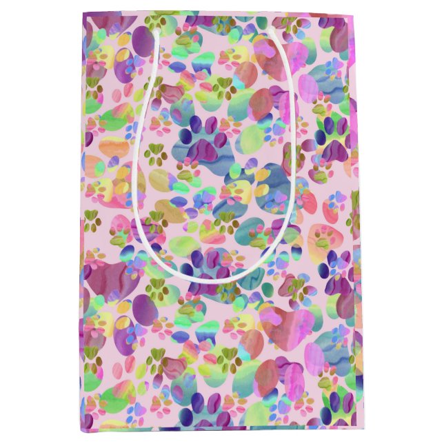 Pawprints on Pink Medium Gift Bag (Front)