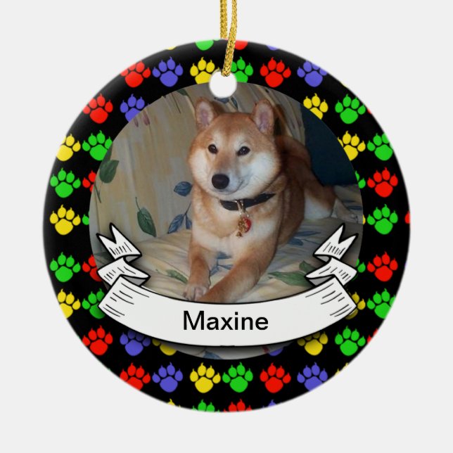 Pawprints Personalised Photo Round Ornament (Front)