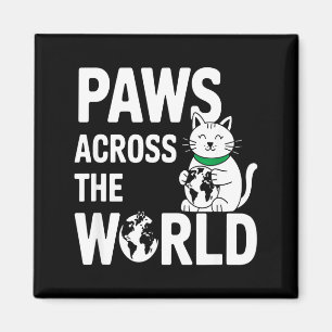 Paws Across The World Cute Cat Holding Earth Globe Magnet