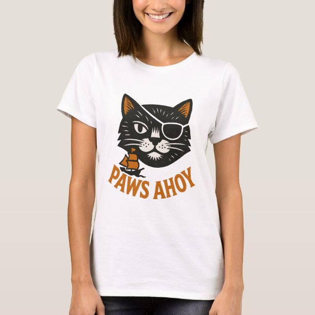 Paws Ahoy Pirate Cat T-Shirt (Front)