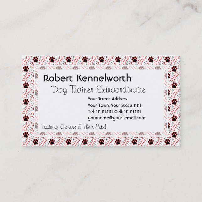 Paws and Bones Funny Design for Dog Lovers Business Card (Front)