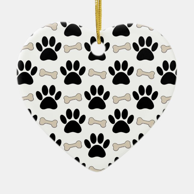 Paws And Bones Pattern Ceramic Tree Decoration (Front)