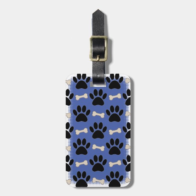 Paws And Bones Pattern Custom Blue Luggage Tag (Front Vertical)