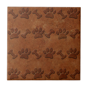 Paws And Bones Pattern Faux Terracotta Print Tile