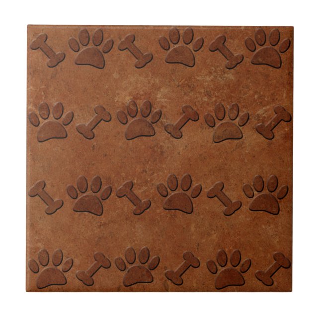 Paws And Bones Pattern Faux Terracotta Print Tile (Front)