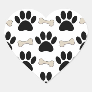 Paws And Bones Pattern Heart Sticker