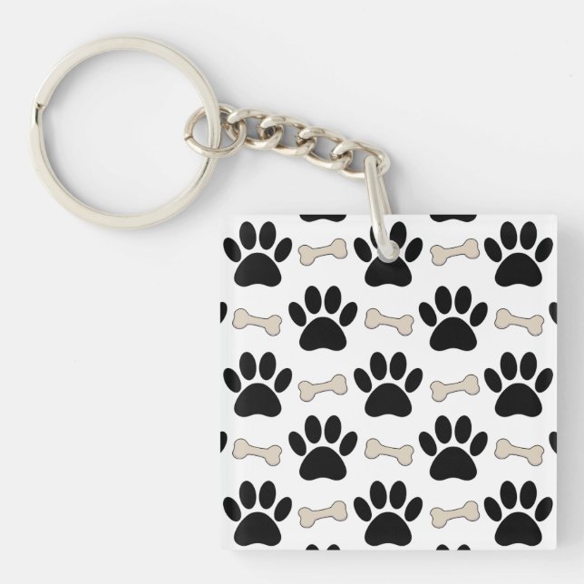 Paws And Bones Pattern Key Ring (Front)