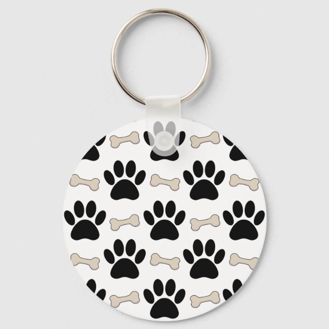 Paws And Bones Pattern Key Ring (Front)