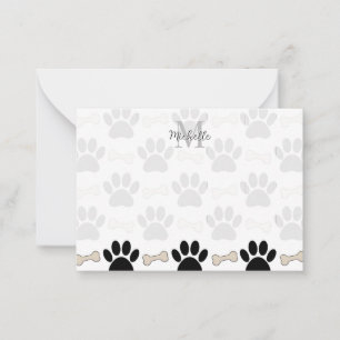 Paws And Bones Pattern Monogram Personalized Card
