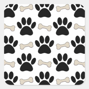 Paws And Bones Pattern Square Sticker