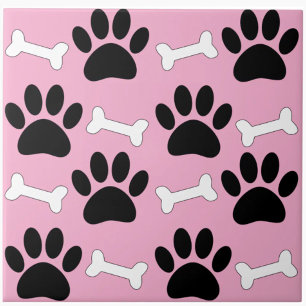 Paws And Bones Seamless Pattern Custom Pink Tile