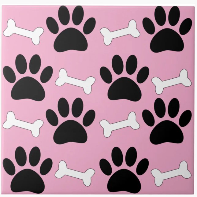 Paws And Bones Seamless Pattern Custom Pink Tile (Creator Uploaded)