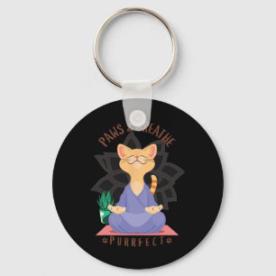 Paws And Breath Purrfect Cute Funny Cat Yoga Medit Key Ring