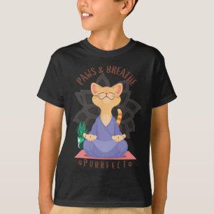 Paws And Breath Purrfect Cute Funny Cat Yoga Medit T-Shirt