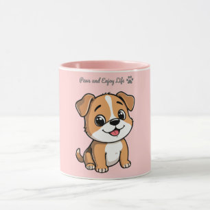 Paws and Enjoy Life Cute Puppy Mug – Pastel Pink 