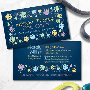 Paws and Heats - hand drawn line art & watercolor Business Card