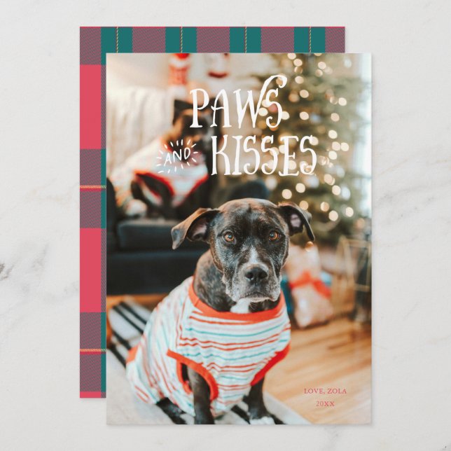 Paws and Kisses Silly Pet Photo Holiday Card (Front/Back)