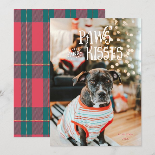Paws and Kisses Silly Pet Photo Holiday Card (Front/Back)